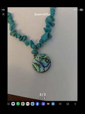 vintage Turquoise Chip Necklace with Abalone Shell Pendant